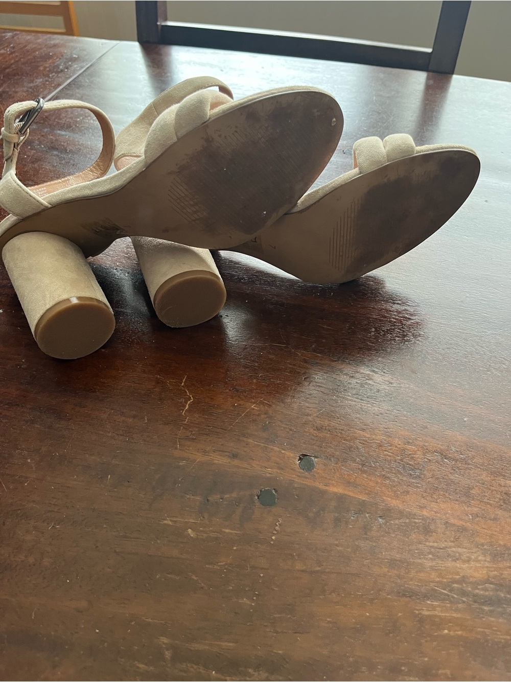 Madewell Neutral Suede-Look Ankle Strap Block Heels - Picture 3 of 3